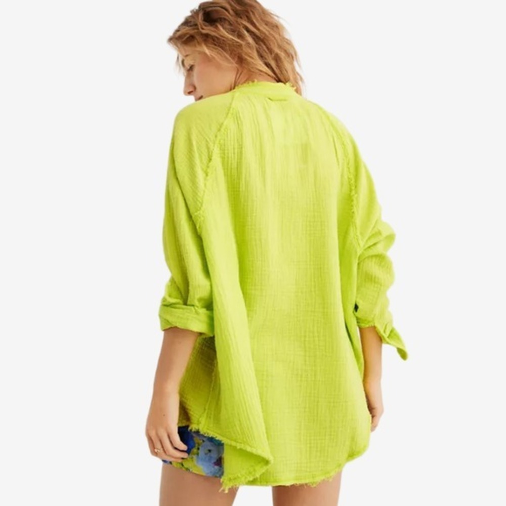 Aerie Gauzy Coverup Shirt Size XS Lime Slush Neon Cotton Beachy Resort Vacation - Picture 5 of 7
